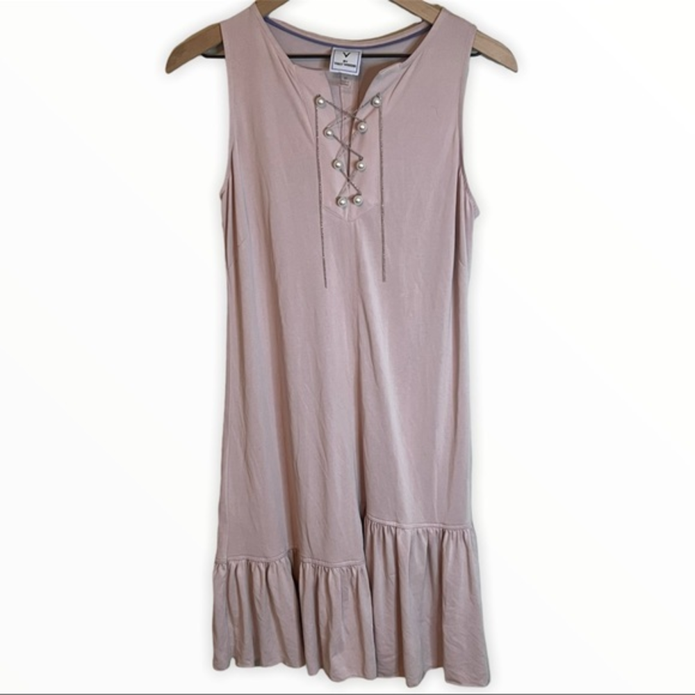 V By Violet‎ Weekend Mauve A-line Ruffled Bottom Pearl Detail Dress Size Medium